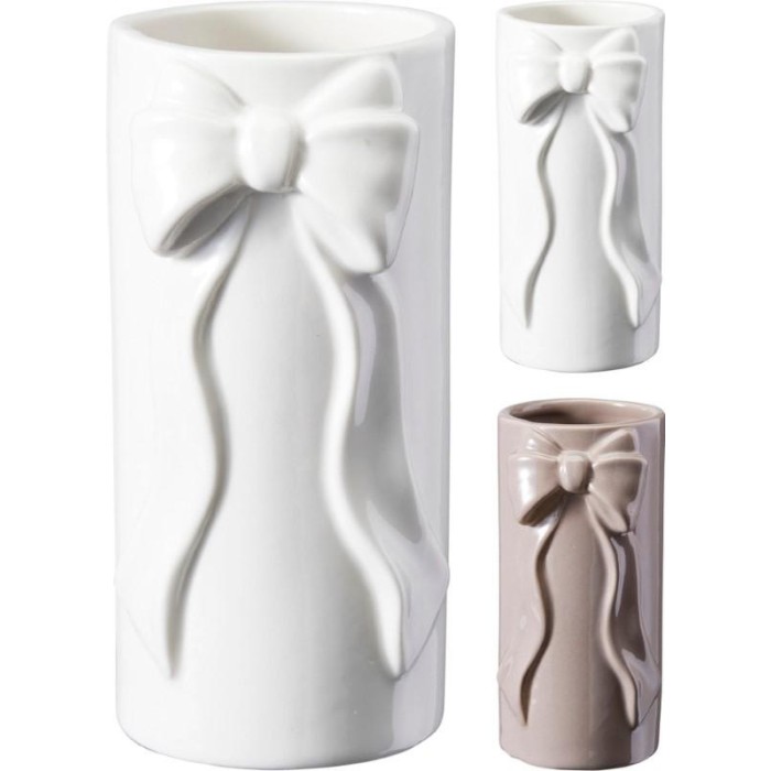 VASO CERAMICA CILINDRICO FIOCCO RILIEVO H.15